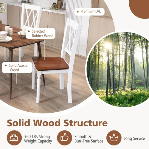 Vista 4 de Giantex Juego de 2 sillas de comedor blancas de madera con asiento de madera de goma, patas de madera de acacia, carga máxima de 360 libras, sillas