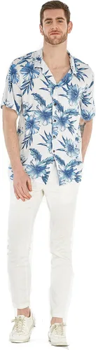 Vista 6 de Conjunto de traje de fiesta hawaiano Luau a juego para parejas, vestido camisero en negro Rafelsia