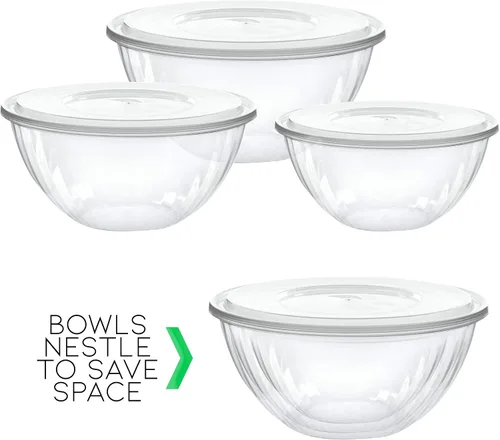 Vista 7 de PLASTICPRO Cuencos desechables de 48 onzas redondas de plástico transparente con tapas, cuencos para fiesta, aperitivos o ensalada, cuencos