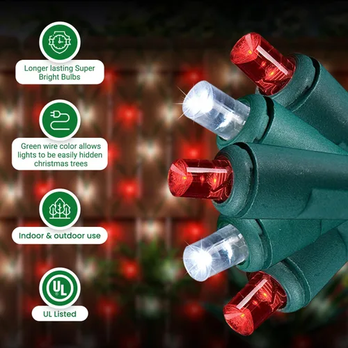 Vista 5 de Red de luces de Navidad – 150 luces LED de malla roja y blanca – 4 pies x 6 pies – Exterior/Interior – Luces de red para arbustos, setos o árboles