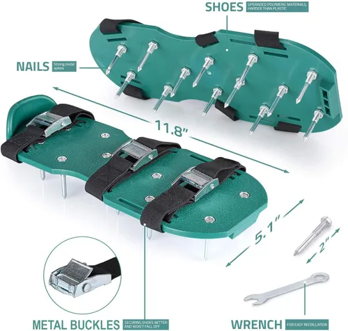 Vista 6 de Abco Tech Zapatos aireadores de césped para césped, herramienta de aireación de patio con 3 correas ajustables y hebillas de metal de alta