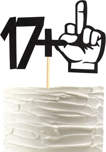 Vista 11 de Decoración para tartas con purpurina negra con dedo medio 15+1, decoraciones para fiesta de cumpleaños de 16 años, suministros divertidos