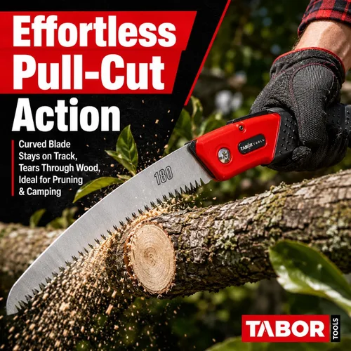 Vista 2 de TABOR TOOLS TTS25A - Sierra plegable con hoja curvada de 8 pulgadas, sierra de mano plegable para podar árboles, recortar ramas y cortar madera