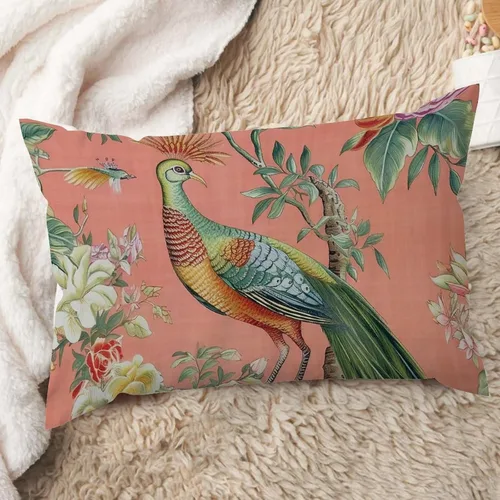 Vista 10 de ArogGeld Fundas de cojín de estilo chinoiserie, diseño de flores y pájaros, color rosa rubor, diseño de animales de pavo real, jardín asiático