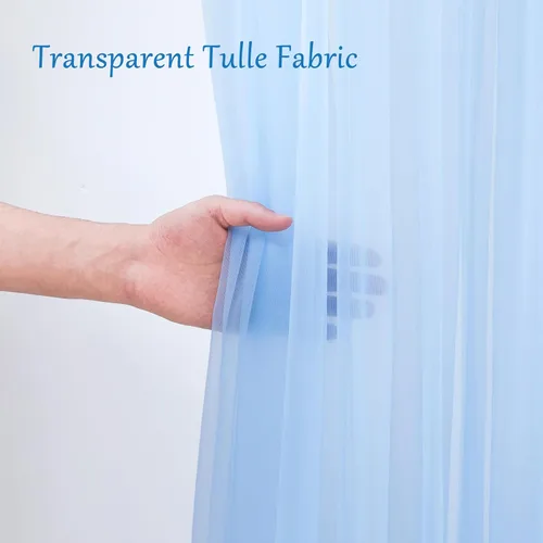 Vista 4 de Cortinas de fondo de tul azul de 10x10 para fiestas, cortina de fondo transparente para fotos de boda, cortinas para baby shower, fotografía, fiesta