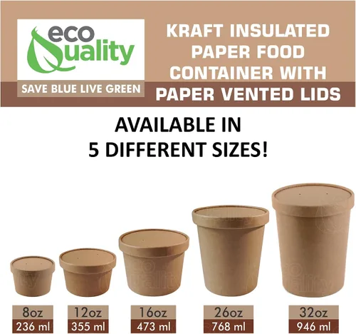 Vista 2 de Recipientes desechables de papel kraft para sopa con tapas, tazas de helado de papel, cuencos de postre desechables, tazas de yogur congelado
