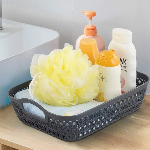 Vista 6 de Morcte Cesta de almacenamiento pequeña, cesta organizadora de malla de plástico (gris, juego de 6) Multi-Purpose, Nestable, Easy Carry, Storage
