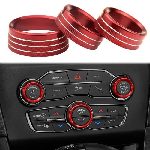 Vista 7 de Para Dodge Challenger Charger (2015-2021), cubierta de perilla de control de clima de CA, interruptor de sintonización de volumen automático, ajuste