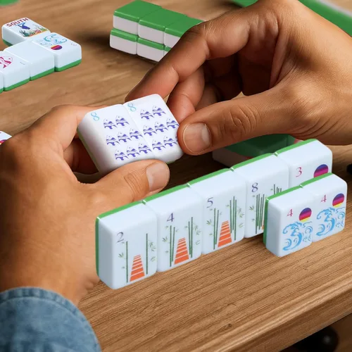 Vista 7 de Arrowbash Juego de 160 azulejos de Mahjong americano, 1.2 pulgadas con Océano japonés