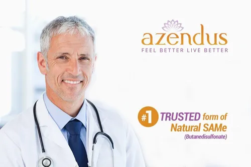 Vista 2 de Azendus SAM-e 400 mg o 200 mg, hígado, natural mismo, 60 unidades, envasado en ampolla, butanodisulfonato de grado farmacéutico, fórmula suave