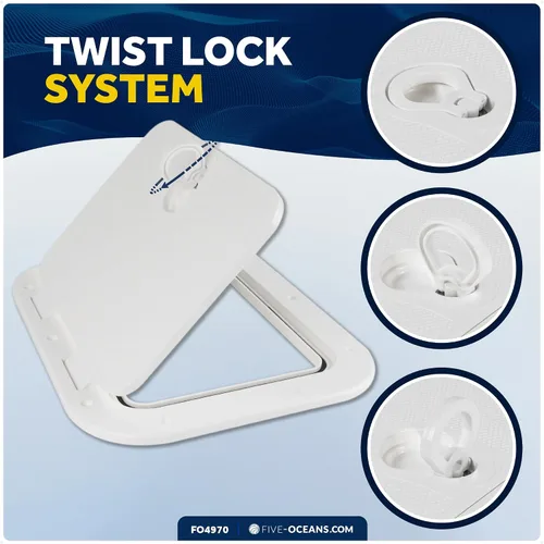 Vista 5 de Five Oceans Escotilla de barco, escotilla de acceso marítimo, tapa rectangular para escotilla de barco con pestillo de bloqueo, color blanco roto