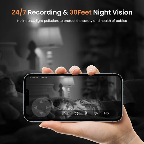 Vista 5 de AMOROM Cámara de seguridad para interiores 360° con panorámica/inclinación, monitor para mascotas, perros y bebés, visión nocturna HD 1080P