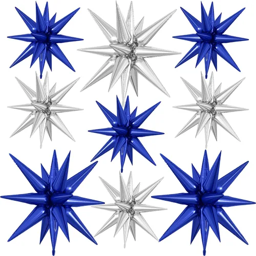 Vista 23 de 9 piezas de globos de estrella beige, grandes globos de papel de aluminio en forma de estrella en explosión, globos de Mylar en punta color crema