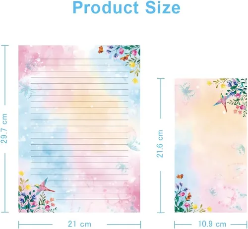Vista 3 de Juego de papel estacionario y sobres forrados con diseño de pájaros florales y acuarelas, con papel de escritura de letras forradas, 48 hojas + 24