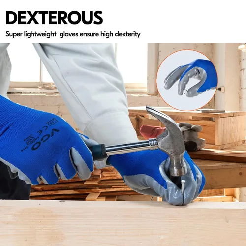 Vista 5 de VGO - 10 pares de guantes de trabajo de seguridad, guantes de jardinería, revestimiento de nitrilo antideslizante, guantes de inmersión