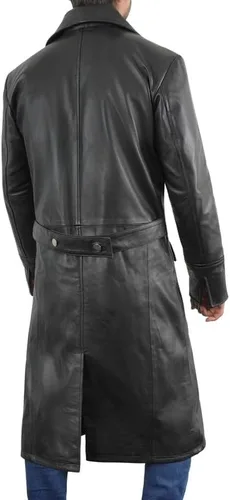 Vista 6 de LP-FACON Gabardina de cuero para hombre, estilo vintage, alemán, clásica, de la Segunda Guerra Mundial,