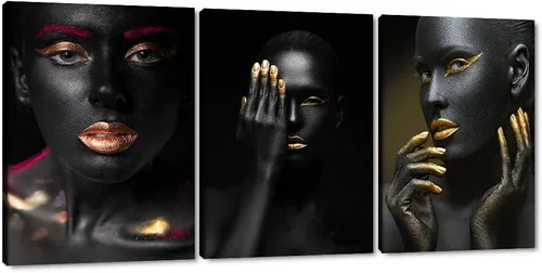 Vista 96 de MAMAGO Lienzo decorativo para pared, pintura de belleza dorada y negra, fotos de mujeres africanas, hermosos pósteres de mujer negra, impresiones