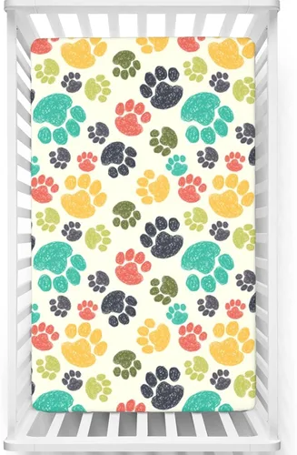 Vista 7 de Sábanas bajeras ajustables para cuna con temática de Dog Paws, sábanas portátiles para cuna, suaves y transpirables, sábanas para cuna de bebé