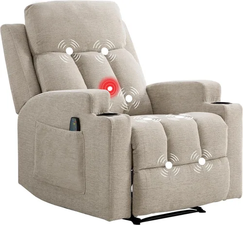 Vista 9 de CANMOV Silla reclinable manual con masaje y calor, cómoda silla reclinable con brazos y respaldo sobrerellenos, sofá individual reclinable manual