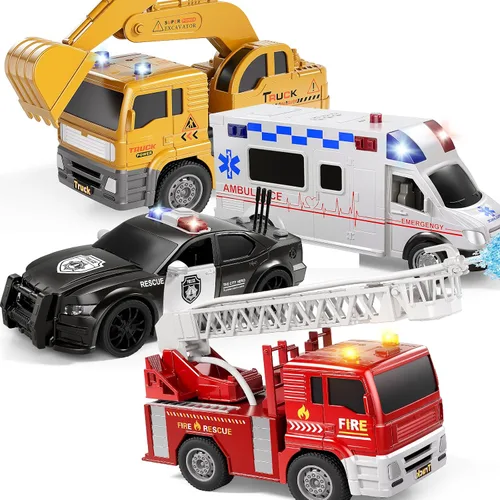 Vista 10 de Juguetes de vehículo de emergencia, 4 en 1, juego de autos de juguete para niños pequeños