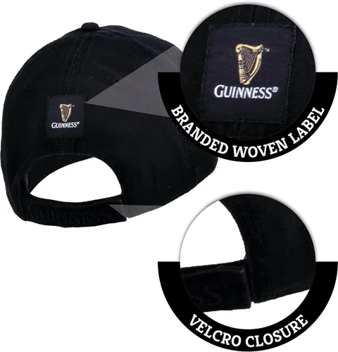 Vista 4 de Guinness Gorra de béisbol negra y caramelo con parche de cuero