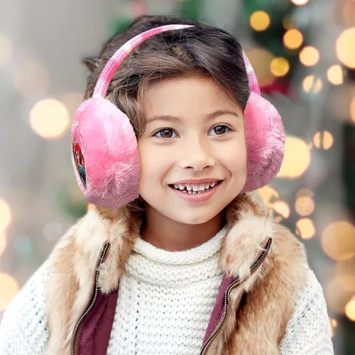 Vista 2 de Disney Juego de calentadores de orejeras de invierno y guantes para niños felpa de princesa rosa niñas pequeñas edades de 4 a 7 años Rosado