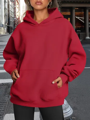 Vista 12 de Trendy Queen - Sudaderas extragrandes con capucha para mujer, suéteres de manga larga, sin botones, de vellón, de otoño, ropa de invierno