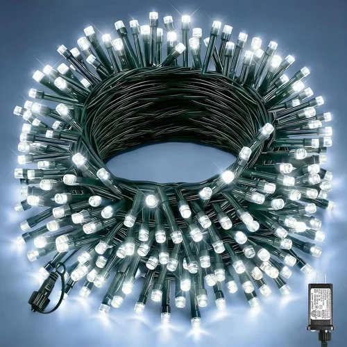Vista 50 de Tira de luces LED de Navidad de 40 pies para exteriores, luces rojas y blancas de Navidad impermeables, 8 modos y temporizador, luces de árbol