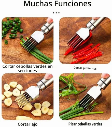 Vista 6 de Cortador de cebolla verde de acero inoxidable, 2 piezas, cortador de hierbas de cocina de múltiples cuchillas, herramienta profesional