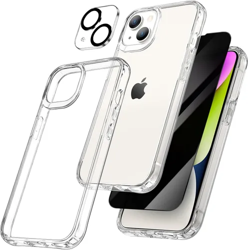 Vista 12 de Maxdara - Carcasa magnética transparente para iPhone 13 con protector de pantalla, transparente Funda transparente delgada 3 en 1 con protector