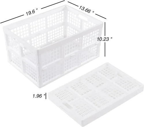 Vista 2 de Paquete de 2 cajas de almacenamiento plegables de plástico, 42 L plegable de plástico Stackable design, foldable to 1.96" height, ventilated grid