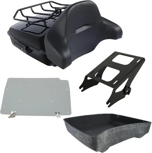 Vista 20 de Respaldo de Maletero de Equipaje King Tour Negro Brillante con Placa de Rack de Montaje Compatible con Harley Modelos Touring 2014-2025 Road Glide