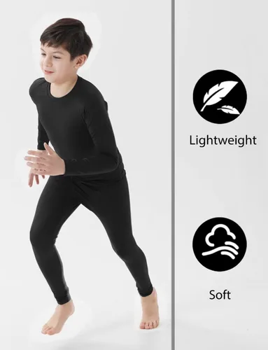 Vista 3 de HOPLYNN Youth Boys 2 Set Thermal Underwear Compression Leggings and Shirts Long Johns, Kids Fleece Warm Lined Base Layer