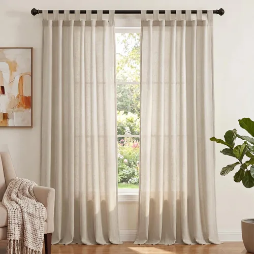 Vista 14 de PrinceDeco Cortinas de Lino de 63 Pulgadas de Largo con Trabillas Superiores Paneles de Tratamientos para Ventanas Semi Transparentes de Filtrado