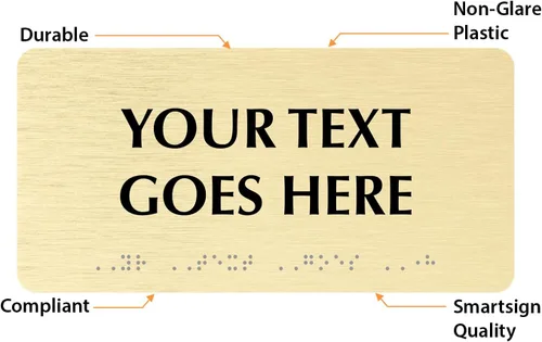 Vista 4 de SmartSign Letrero de Braille personalizado horizontal, 4 x 8 pulgadas, compatible con ADA, opciones de oro cepillado/plata, letrero de plástico