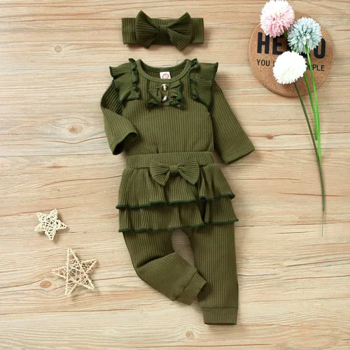 Vista 3 de Aalizzwell Preemie - Conjunto de ropa para bebé recién nacido traje acanalado para otoño e invierno