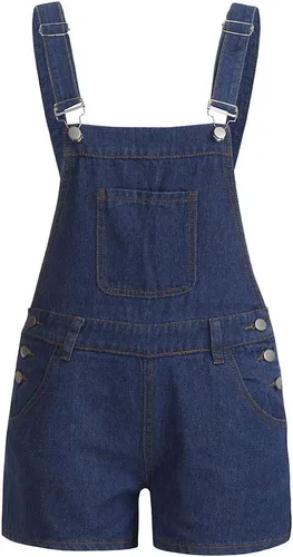 Vista 5 de JOFOW Enterizo corto de mezclilla para mujer, con bolsillo sólido, holgado, cintura alta, casual, holgado, a la moda