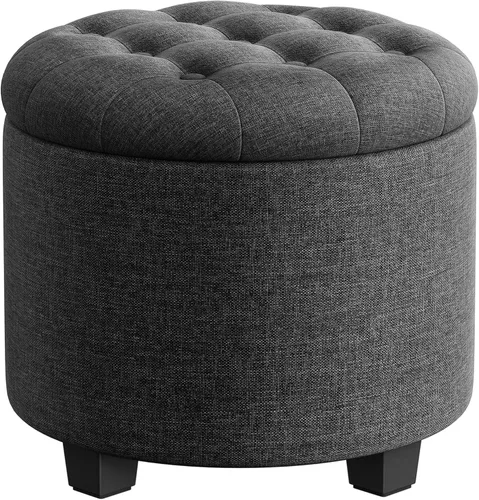 Vista 8 de SONGMICS Otomana redonda, otomana con almacenamiento, 17.7 x 17.7 x 17.5 pulgadas, reposapiés con patas, cuero sintético, carga de hasta 330 libras