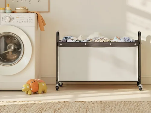 Vista 6 de StorageWorks Caja de juguetes con ruedas para niños, baúl grande de almacenamiento y organizador de juguetes de 135 litros, caja de juguetes de Beige