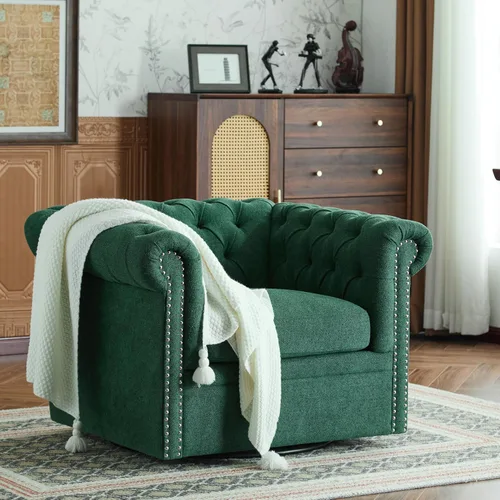 Vista 13 de Christopher Knight Home Oakley Chesterfield - Silla tapizada de piel sintética, sofá giratorio de 360° con botones, sofá de sala de estar, sofá