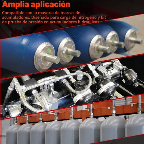 Vista 5 de Kit de carga de acumulador de nitrógeno hidráulico, kit de llenado de nitrógeno, sistema de prueba de presión de nitrógeno con 7 acoplamientos, 3