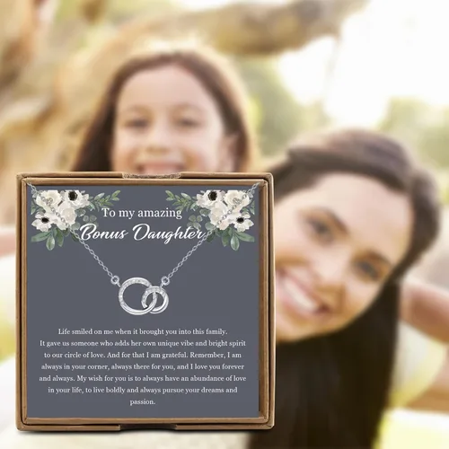 Vista 6 de OKEYCH Regalo de regalo para hija de padrastro, collar para hijastra, regalo para hijastra de madrastra padrastro, regalo de cumpleaños para hija