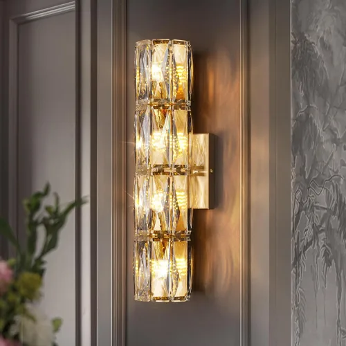 Vista 13 de Aplique de pared de cristal cromado de 6 capas, elegante y moderno, adecuado para baño, escalera, cocina, sala de estar, dormitorio, pasillo, 60 W
