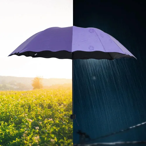 Vista 4 de Japard Sombrilla plegable Flor mágica en la lluvia, sombrilla de viaje con protección UV para mujeres y niñas, deportes al aire libre, camping