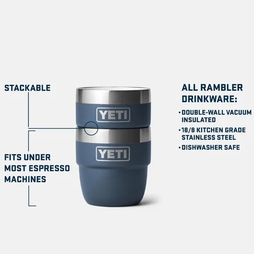 Vista 2 de YETI Rambler - Vaso apilable de 4 onzas, acero inoxidable, taza de café/espresso aislada al vacío, 2 unidades Blanco