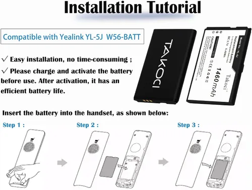 Vista 6 de Paquete de 10 baterías YL-5J de 1460 mAh 3.7 V 5.4 Wh compatibles con batería Yealink W59R W56H W56H/P W79P W76P W60P W77P con herramientas