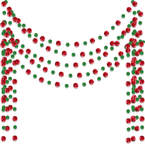 Vista 37 de Outus Guirnalda de puntos redondos negros y rojos, 5 piezas, decoración para colgar en fiestas de graduación, cada longitud de 13.1 pies