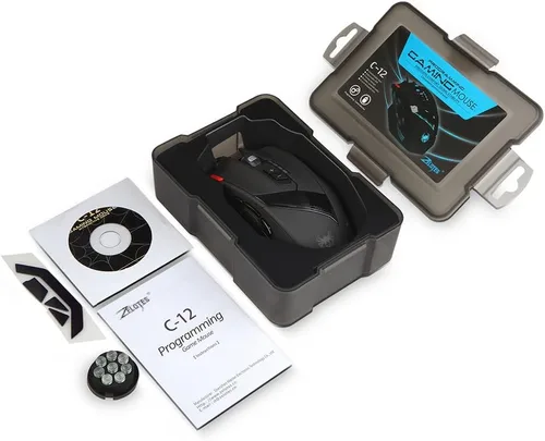Vista 6 de zelotes Professiona - Mouse para juegos con cable, 4800 DPI, 12 botones programables, ajuste de peso, alta precisión, retroiluminación multimodos