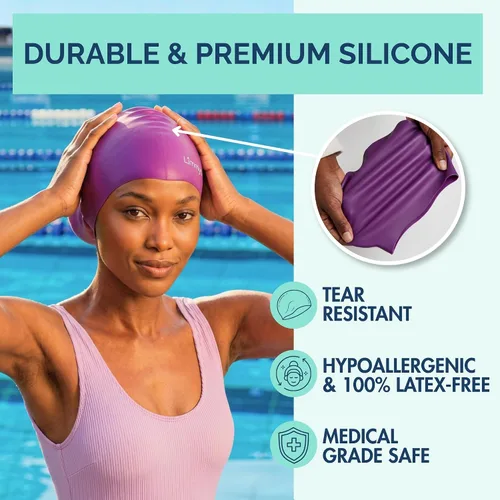 Vista 3 de Limmys Gorro de Natación Premium para Mujeres con Cabello Largo – Gorro de Natación de Silicona Suave para Mujeres – Cómodo, Ajuste con Espacio