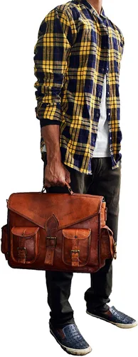Vista 4 de Bolso de cuero para ordenador portátil bolso de mensajero de 15 pulgadas mejor hecho a mano de Shy Shy Lets Touch The SkySALE bolso de cuero marrón